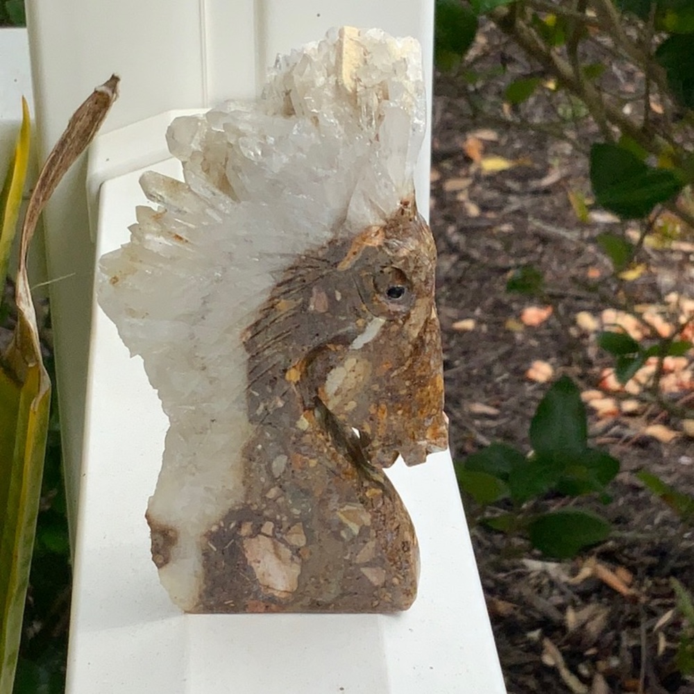 NATURAL QUARTZ CRYSTAL CLUSTER HAND CARVED HORSE